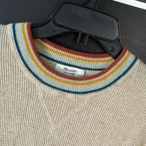 Madewell Rainbow Trim Tan Cashmere Waffle Sweatshirt Sweater - Picture 5 of 12